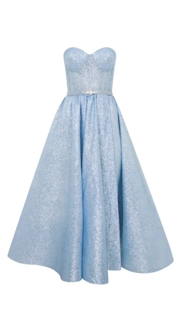 SHINY BLUE MIDI DRESS