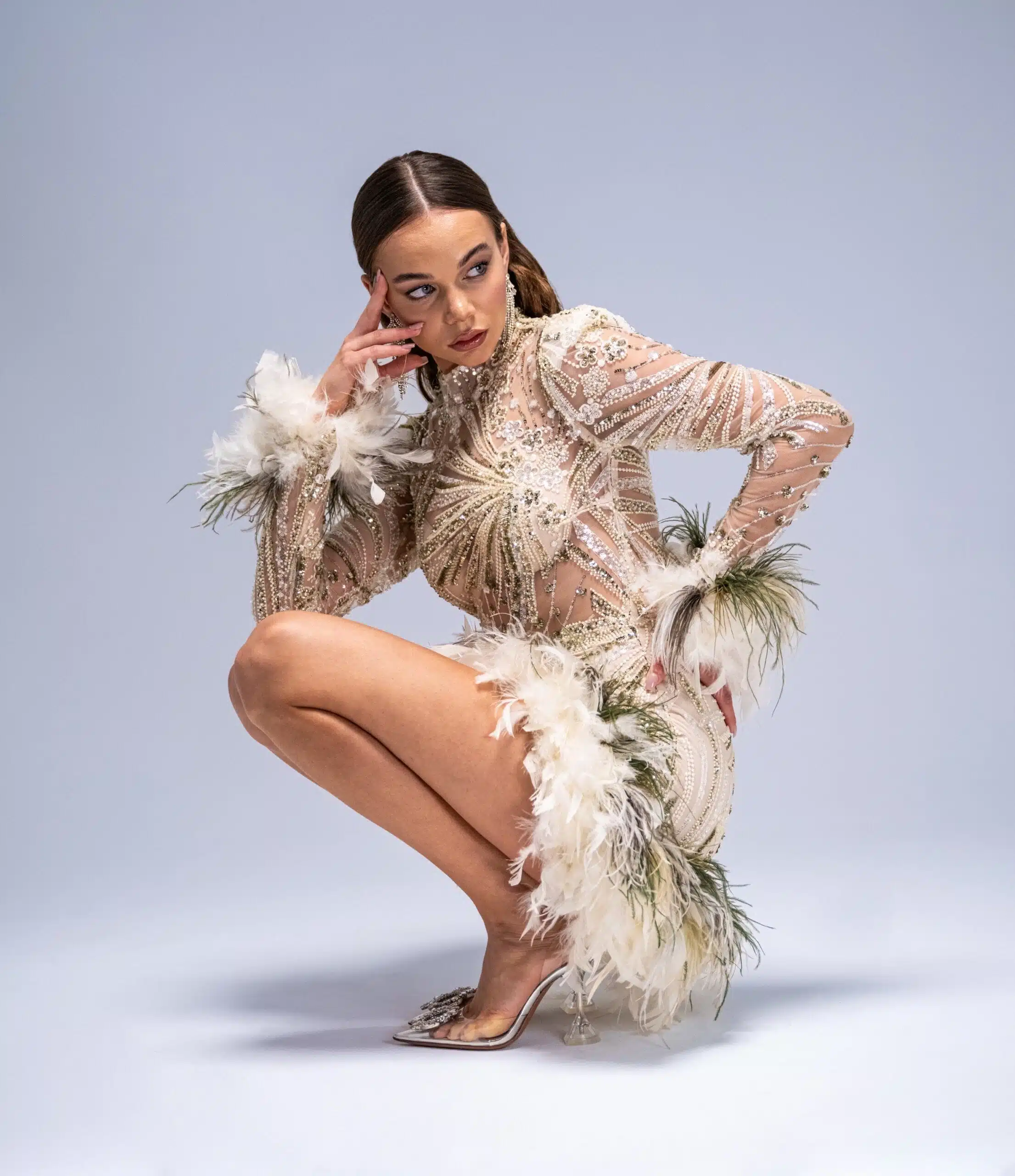 Giz Tüylü Mini Elbise - Görsel 2